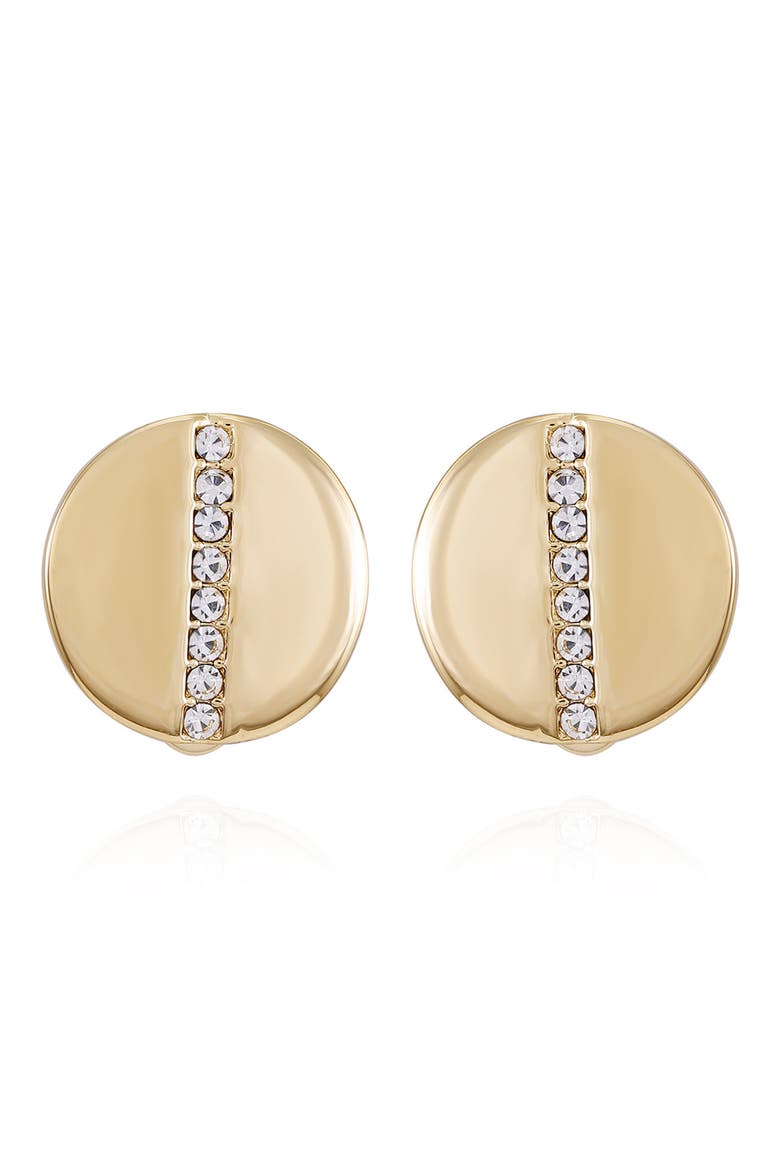 Crystal Disc Clip-On Earrings, Main, color, GOLD TONE