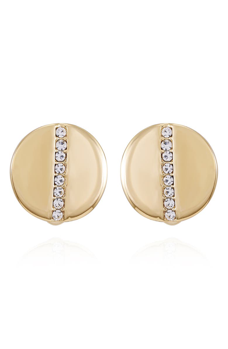 Vince Camuto Crystal Disc Clip-On Earrings, Main, color, Gold Tone