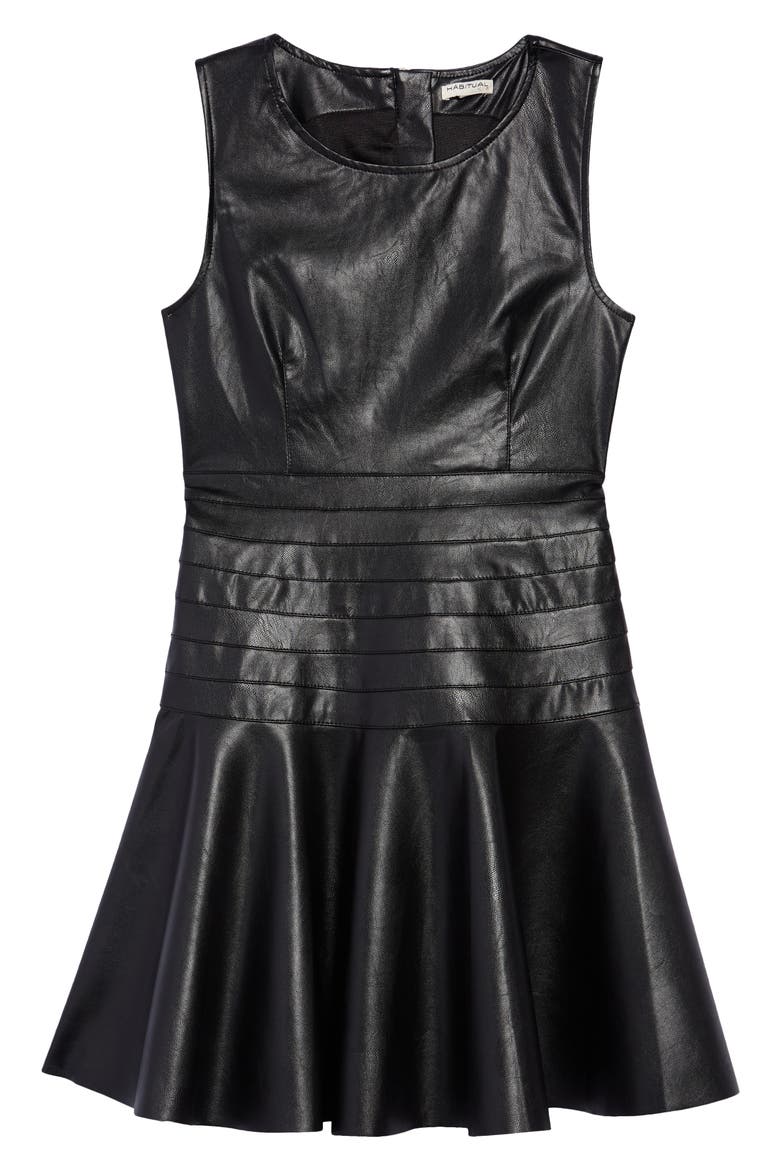 Kids' Faux Leather Flounce Dress, Main, color, BLACK