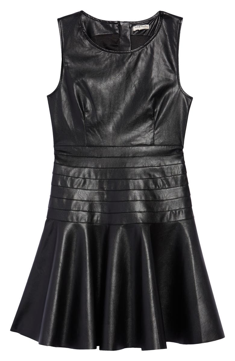 Habitual Kids Kids' Faux Leather Flounce Dress, Main, color,