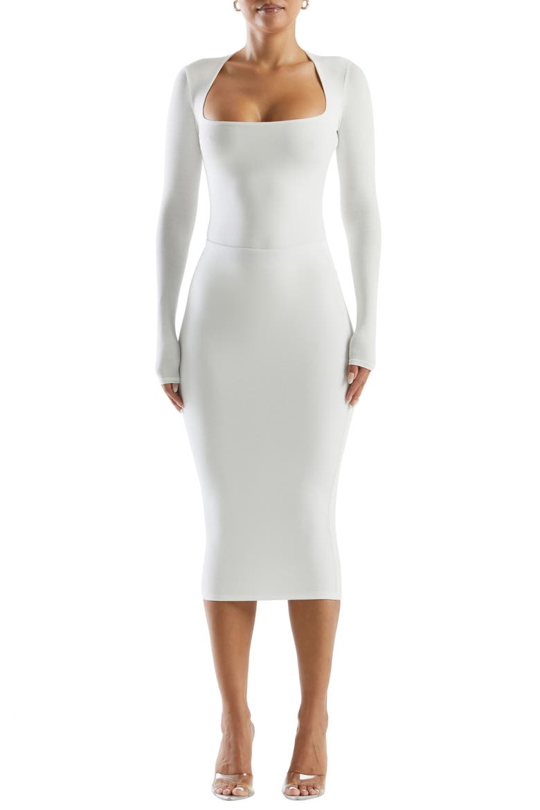 Squared Away Long Sleeve Thong Bodysuit, Main, color, WHITE
