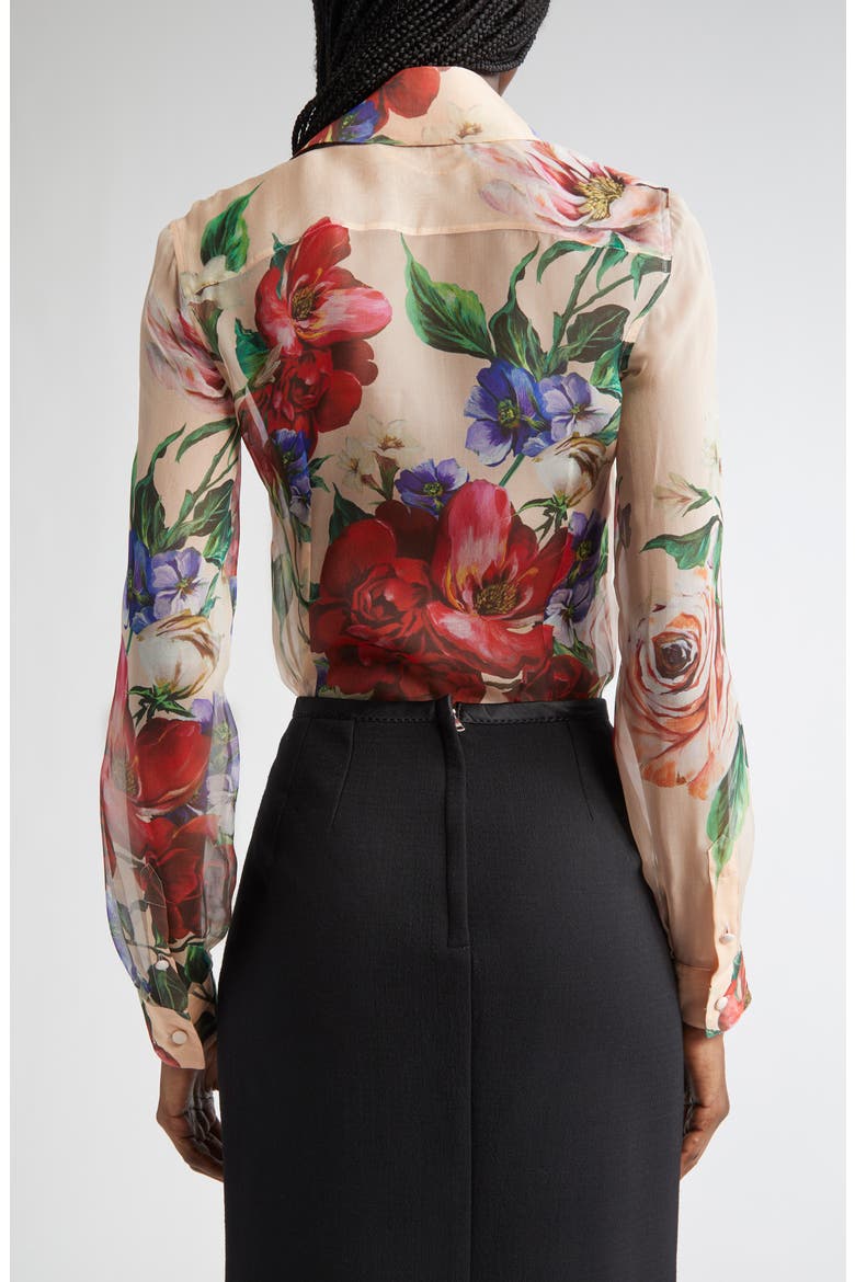 Floral Print Silk Chiffon Button-Up Shirt, Alternate, color, BEIGE PRINT FLORAL