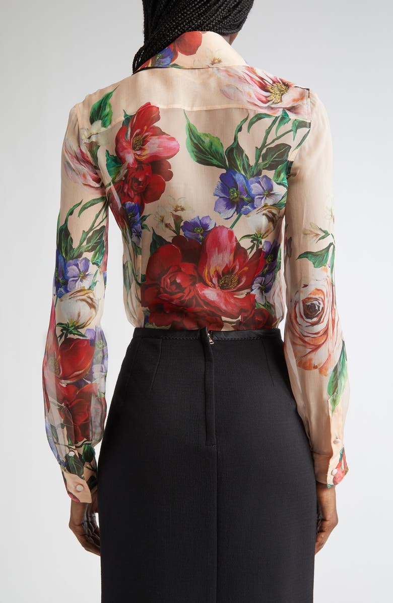 Dolce&Gabbana Floral Print Silk Chiffon Button-Up Shirt, Alternate, color, Beige Print Floral