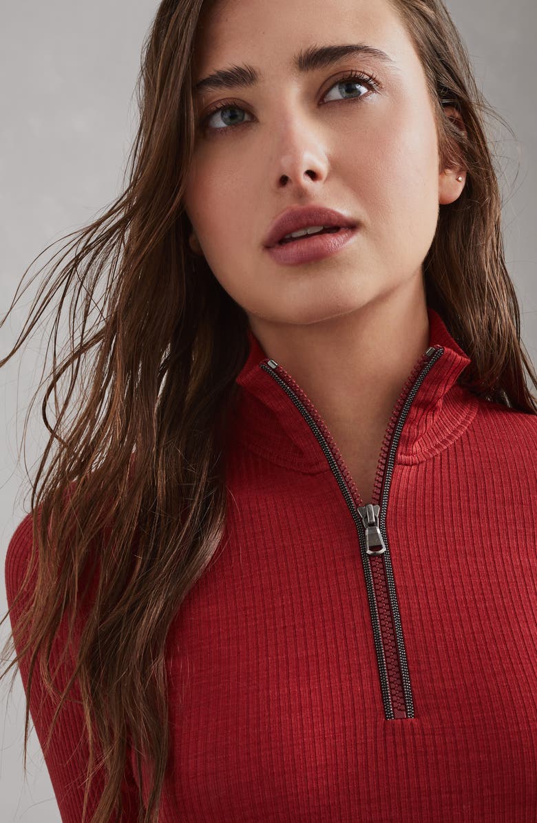 Brunello Cucinelli Ribbed wool jersey turtleneck t-shirt with precious half zip, Alternate, color, 