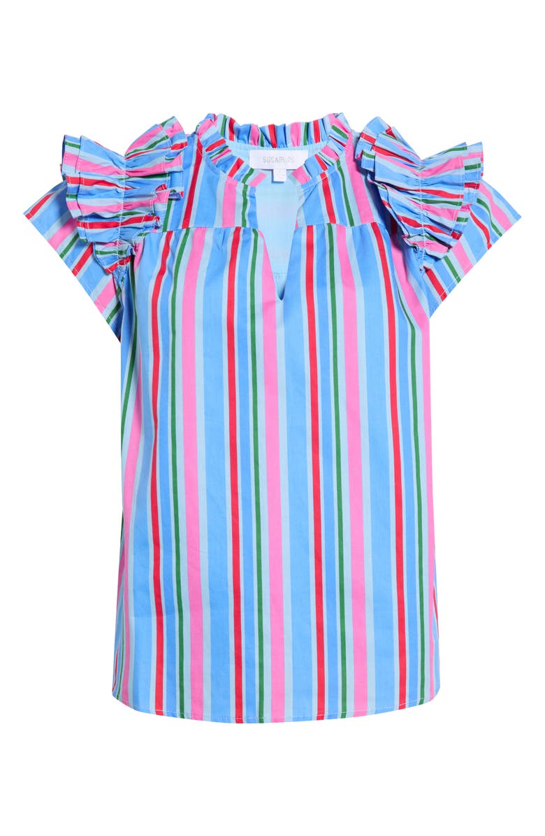 SUGARLIPS Jaimie Stripe Ramona Ruffle Cotton Top, Main, color, 