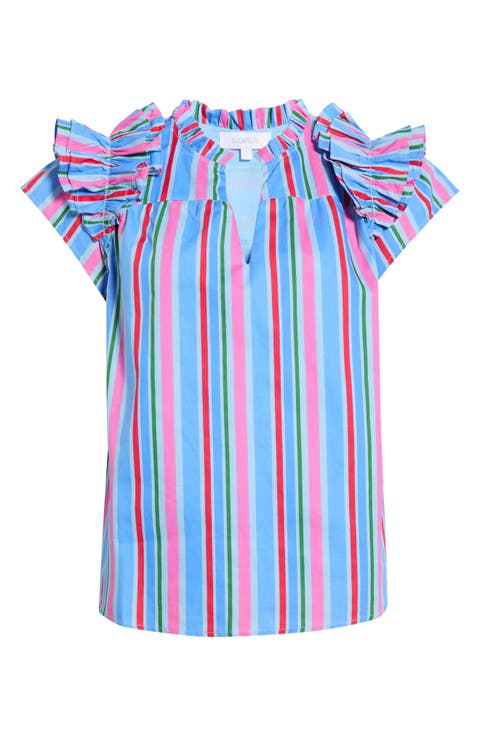 Jaimie Stripe Ramona Ruffle Cotton Top