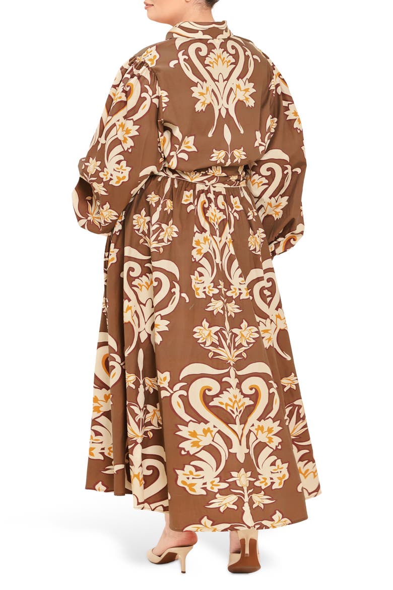 Printed Cotton Midi Shirtdress, Alternate, color, BROWN