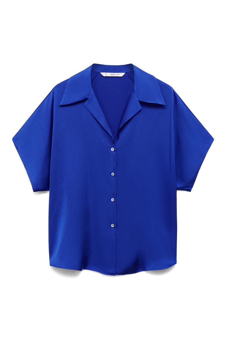Short Sleeve Satin Button-Up Shirt, Alternate, color, NIGHT BLUE