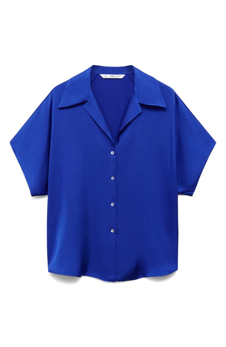 MANGO Short Sleeve Satin Button-Up Shirt, Alternate, color, Night Blue
