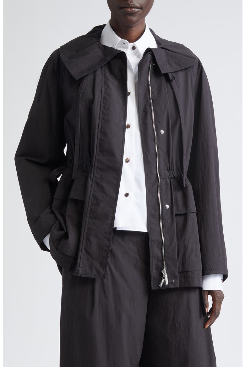 Oversize Cotton & Nylon Funnel Neck Jacket, Main, color, BLACK