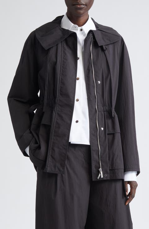 Oversize Cotton & Nylon Funnel Neck Jacket