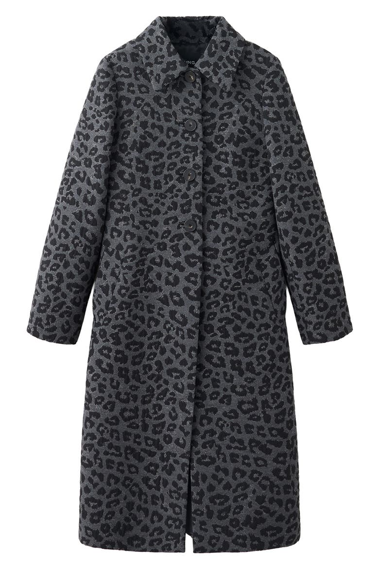 Leopard Print Cotton Blend Long Coat, Main, color, GREY