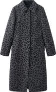 MANGO Leopard Print Cotton Blend Long Coat