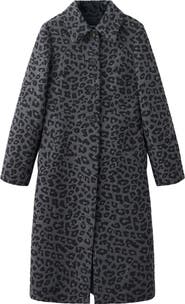 MANGO Leopard Print Cotton Blend Long Coat