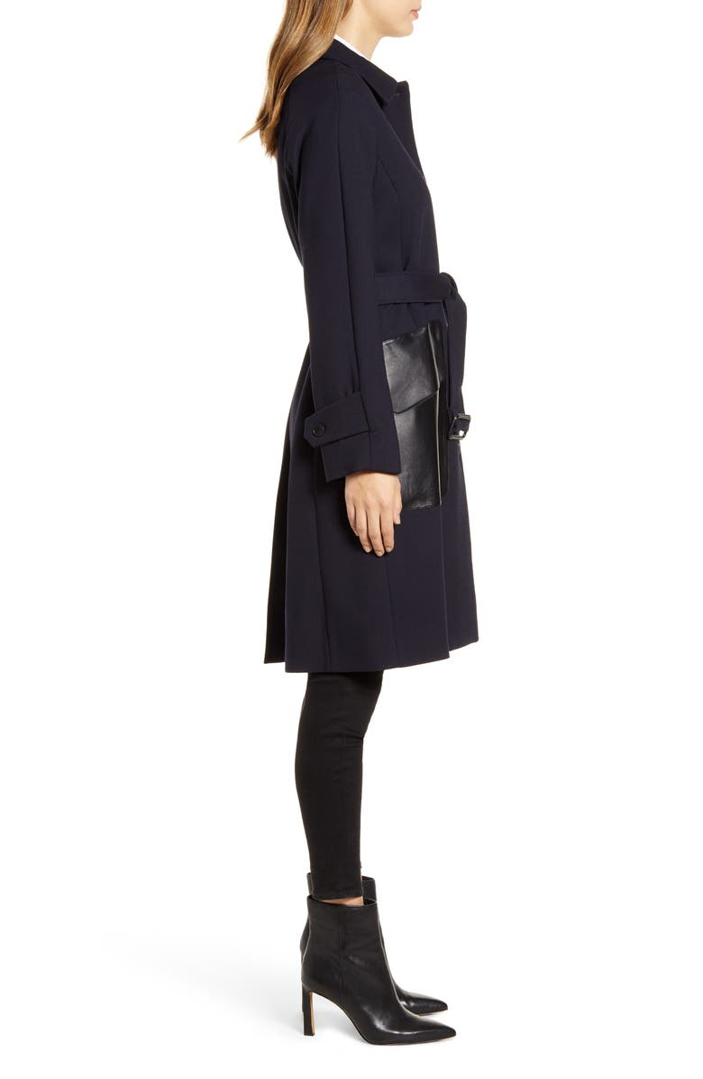 Cole Haan Signature Wool Blend & Leather Coat, Alternate, color, 