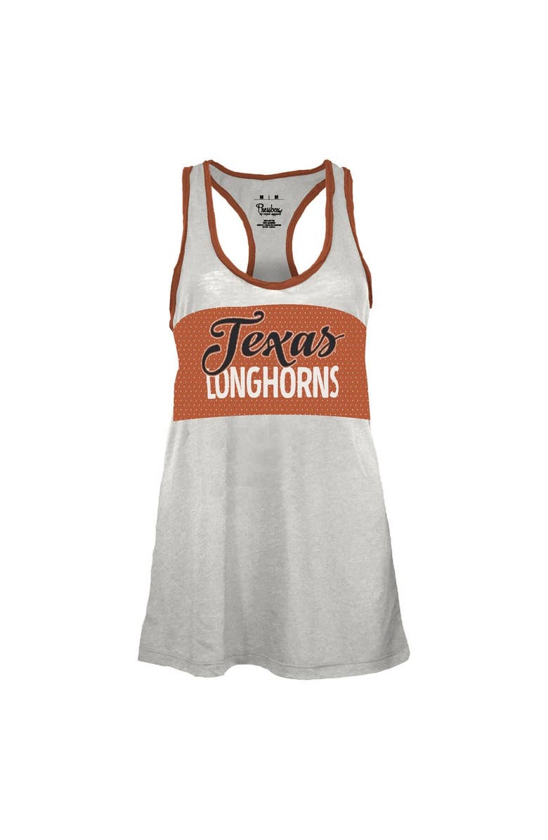 PRESSBOX Women's Pressbox White/Burnt Orange Texas Longhorns Tracy Racerback Burnout Tank Top, Alternate, color, White