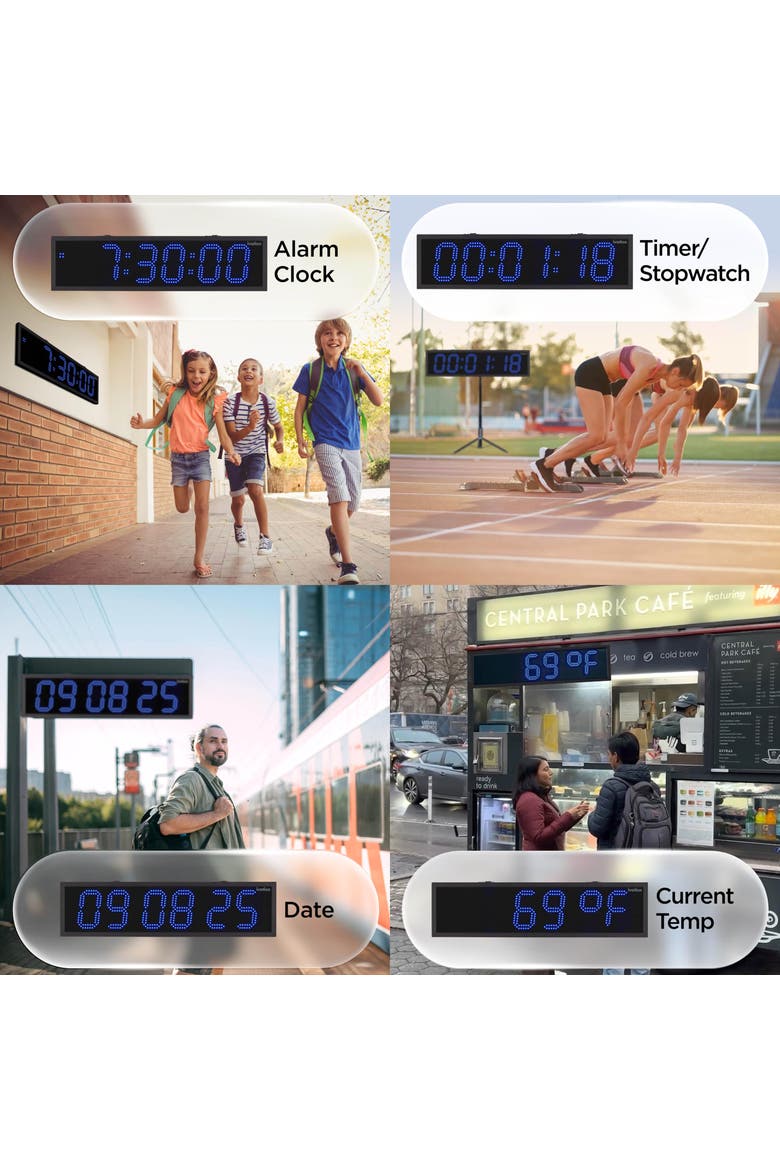 48 Waterproof Outdoor Digital LED Clock with Auto Time Sync, Temperature & Date, Alternate, color, Blue
