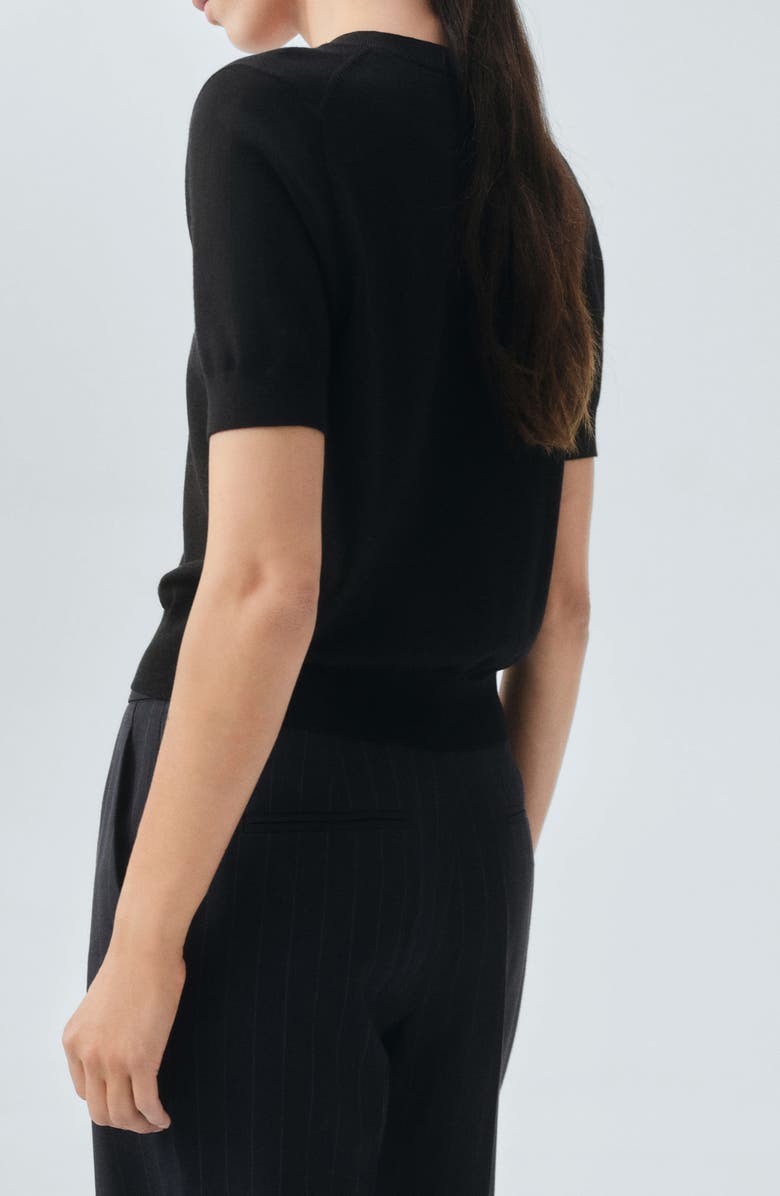 MANGO Selection V-Neck Short Sleeve Wool Sweater, Alternate, color, Black