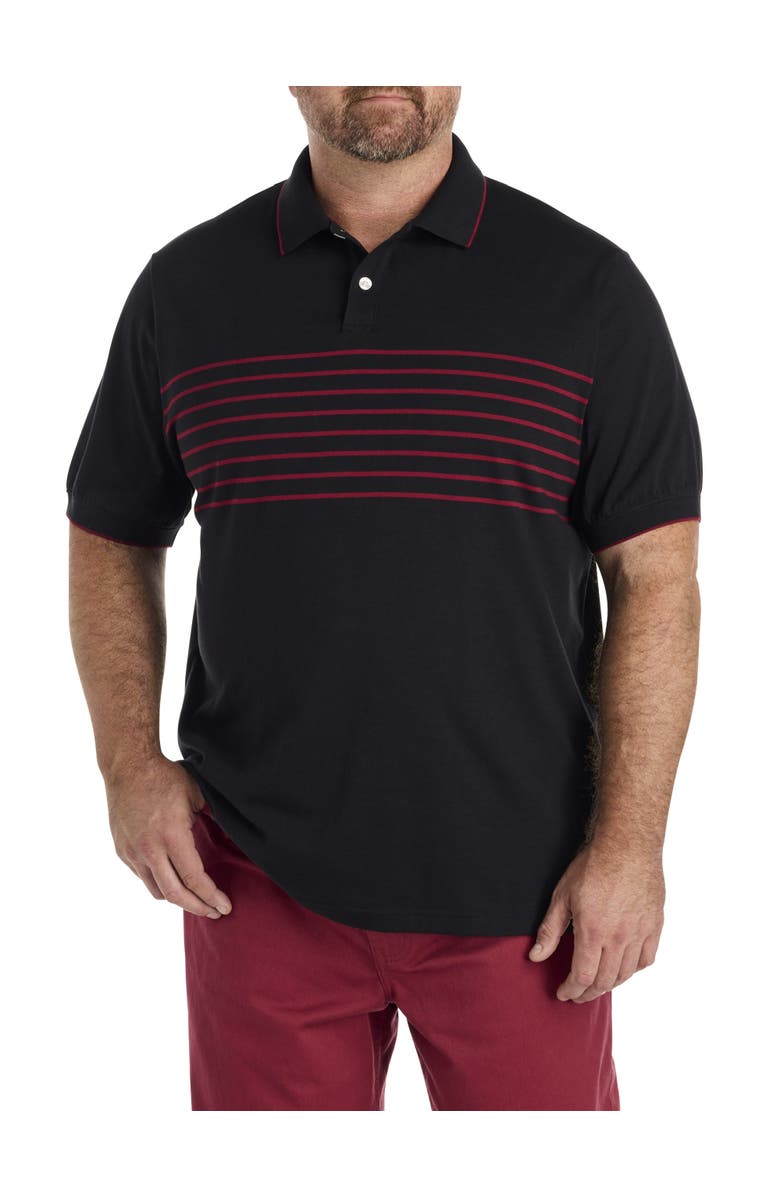 Harbor Bay by DXL Big & Tall Chest-Striped Polo Shirt V2, Main, color, Caviar