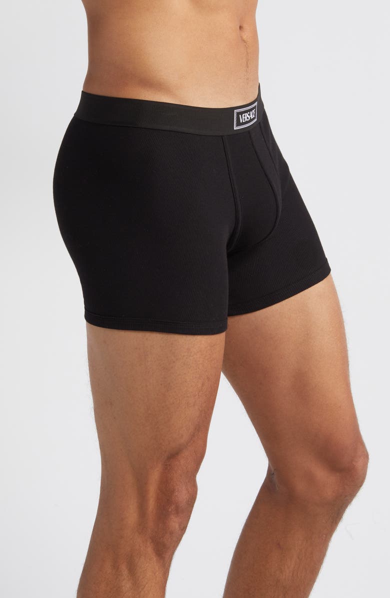 Versace '90s Logo Cotton Rib Trunks, Alternate, color, Black