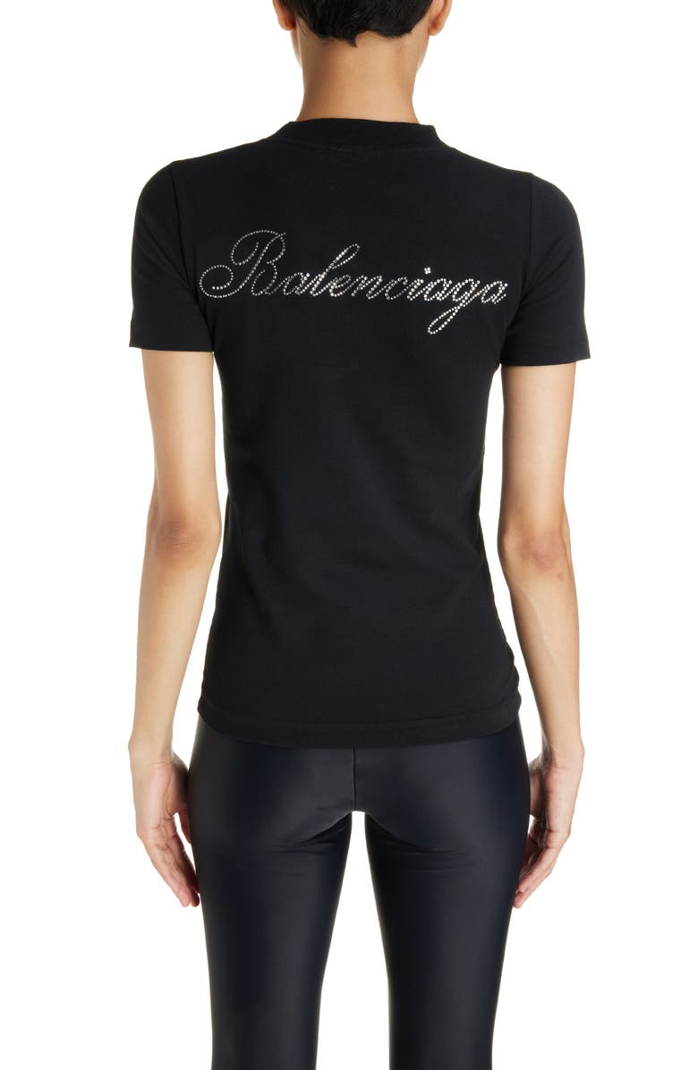 Balenciaga Rhinestone Embellished Fitted Stretch Cotton T-Shirt, Alternate, color, 