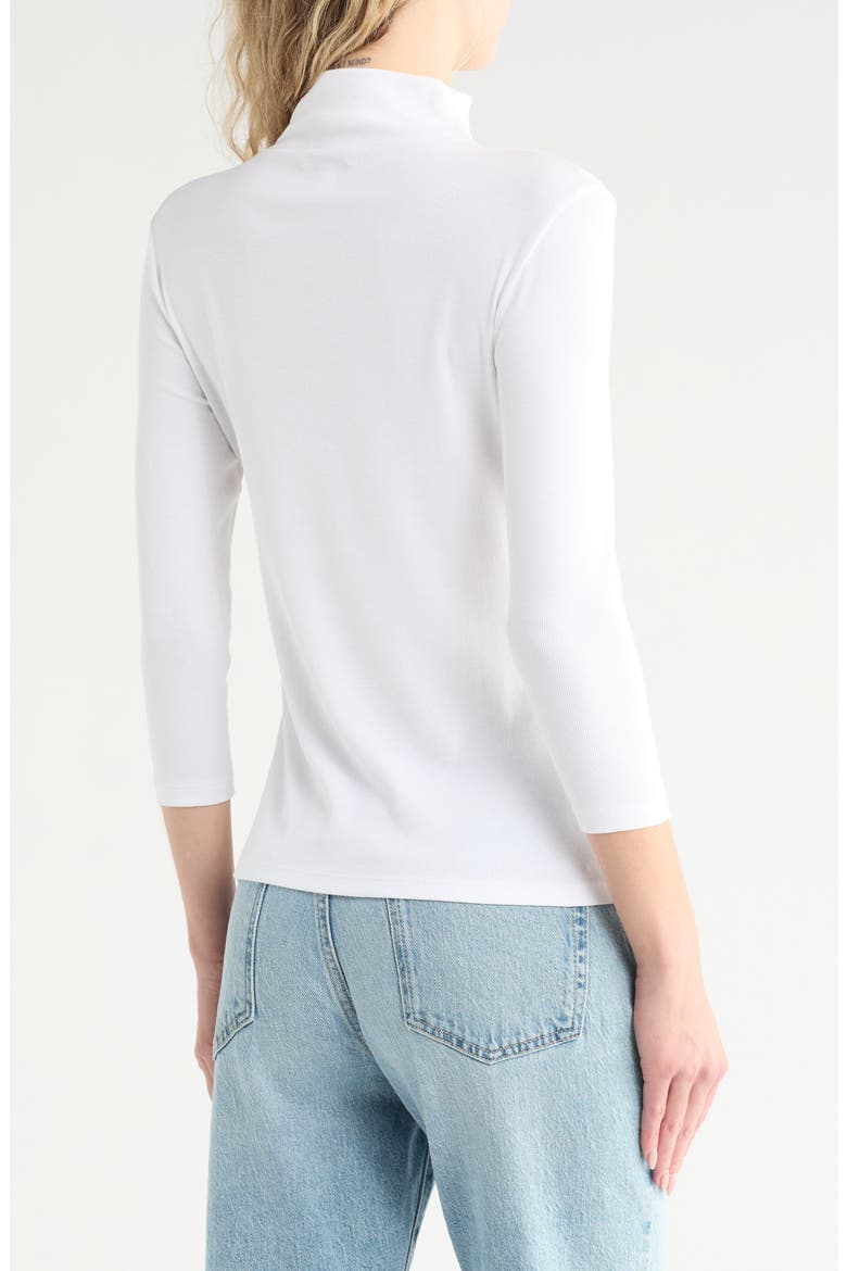 Three-Quarter Sleeve Stretch Pima Cotton Mock Neck T-Shirt, Alternate, color, WHITE