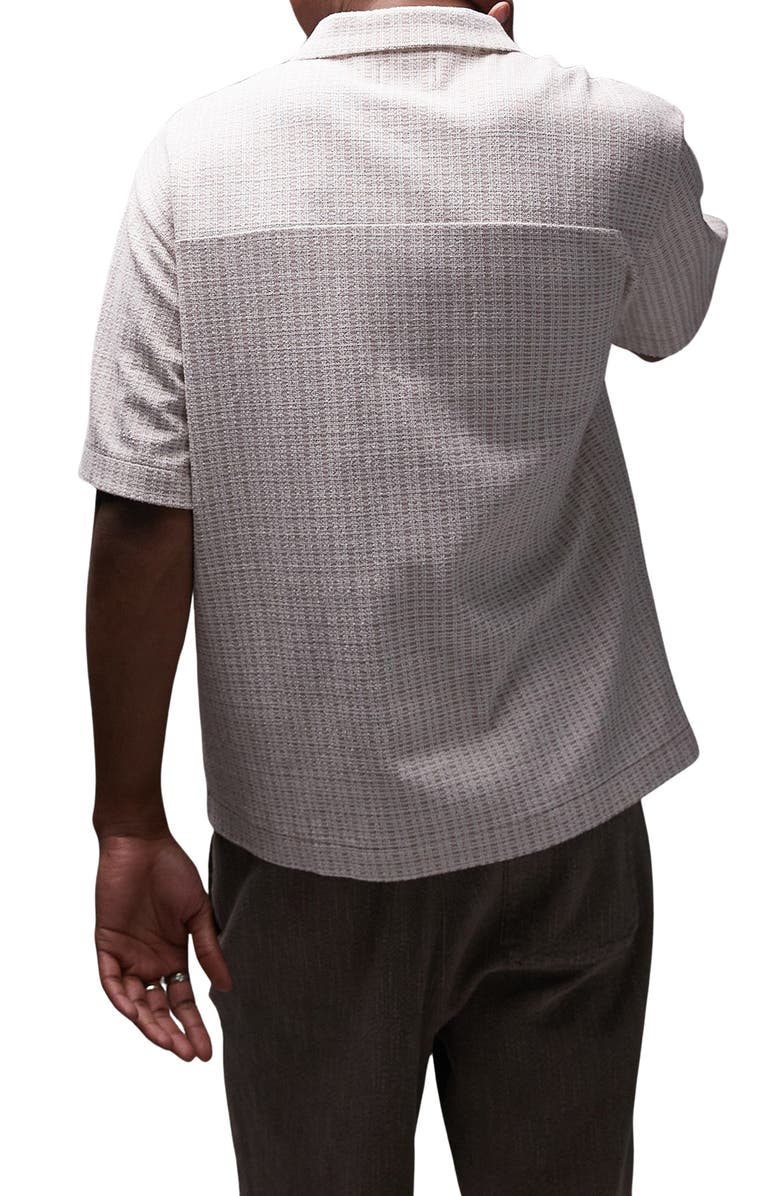 Topman Oversize Textured Stripe Short Sleeve Knit Cotton Button-Up Shirt, Alternate, color, Ecru