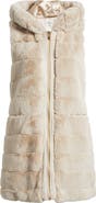 Via Spiga Hooded Quilted Faux Fur Vest