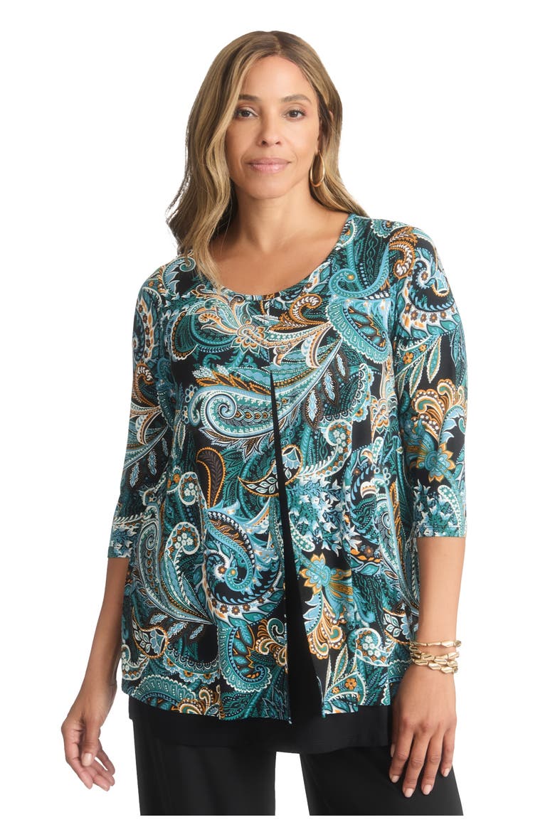 Crew Neck Double Layered Tunic, Main, color, FROST TEAL PAISLEY