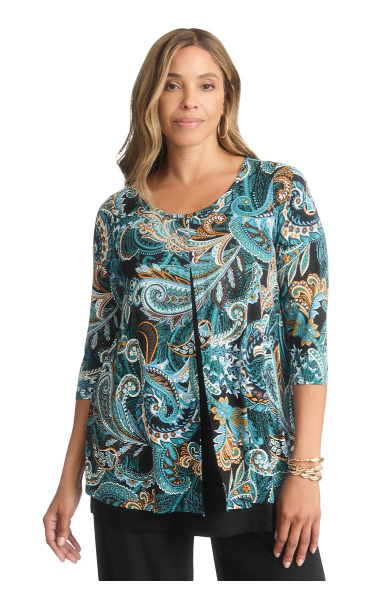Jessica London Crew Neck Double Layered Tunic, Main, color, Frost Teal Paisley