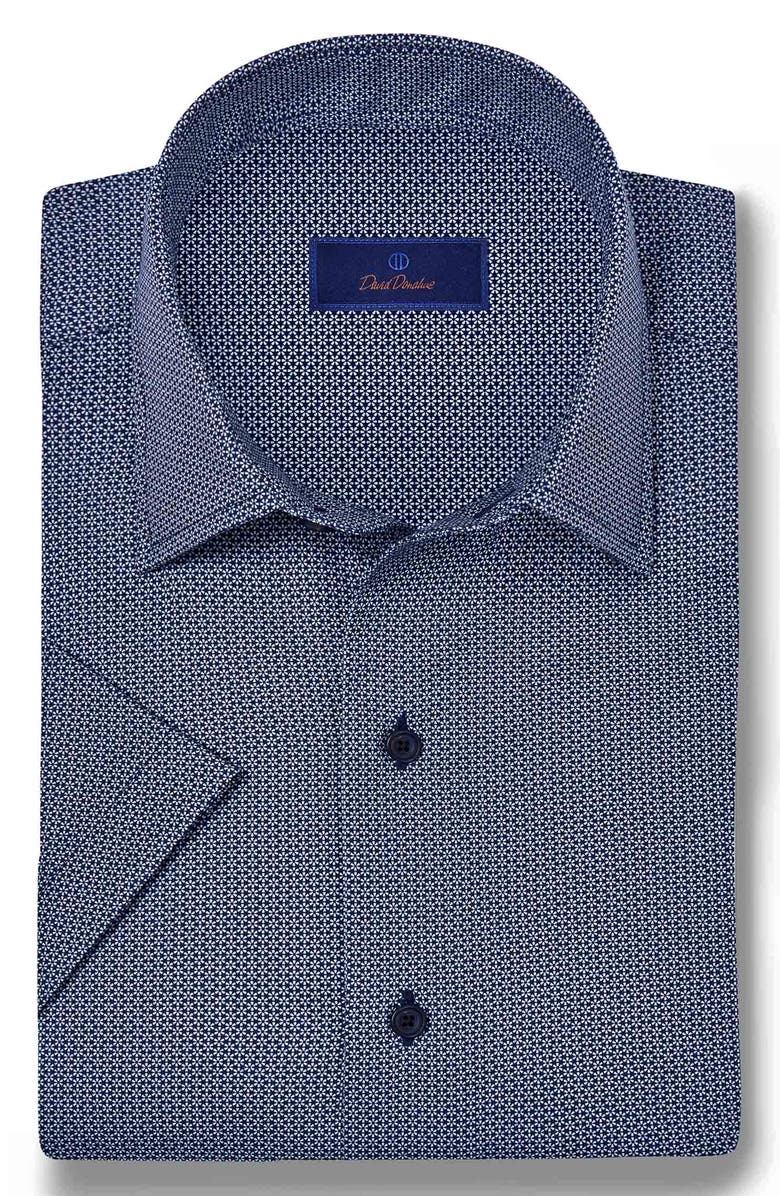 David Donahue Micro Print Short Sleeve Shirt, Main, color, 