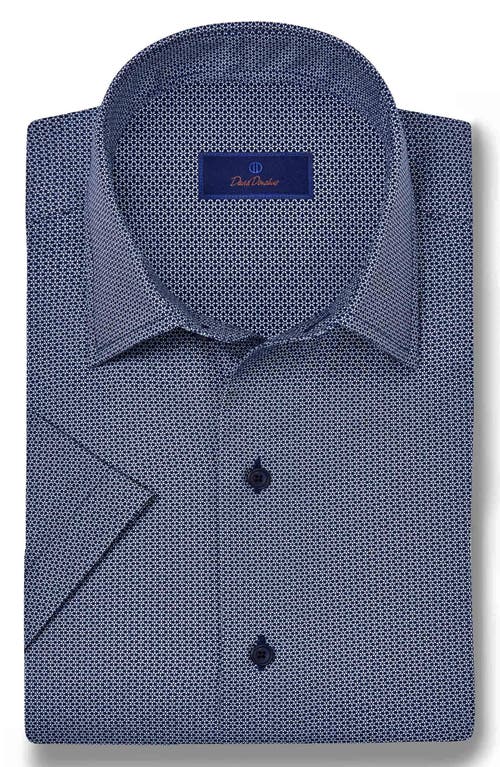 David Donahue Microprint Short Sleeve Cotton Button-up Shirt In Navy