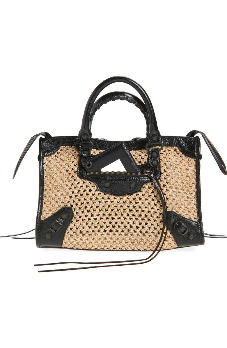 Balenciaga Small Le City Raffia Bag, Main, color, Natural/ Black