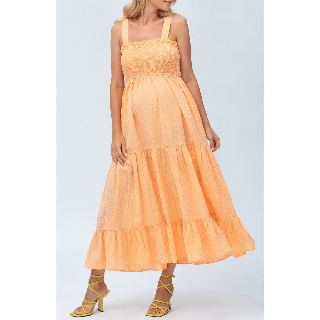 PIETRO BRUNELLI MATERNITY Cotton & Linen Maternity Maxi Dress in Light/Pastel Orange  product