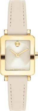Movado Mini Bold Evolution 2.0 Tank Leather Strap Watch, 20mm x 23mm
