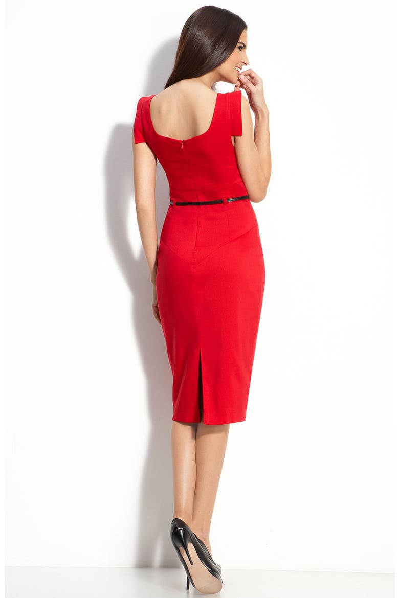 Jackie Belted Stretch Gabardine Sheath Dress, Alternate, color, RED