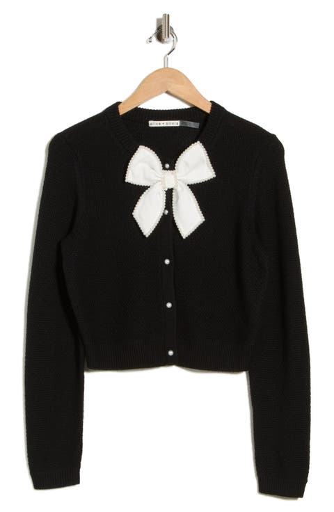 Dollie Pearly Bow Wool Blend Crop Cardigan