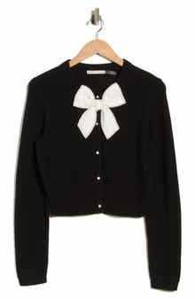Alice + Olivia Dollie Pearly Bow Wool Blend Crop Cardigan