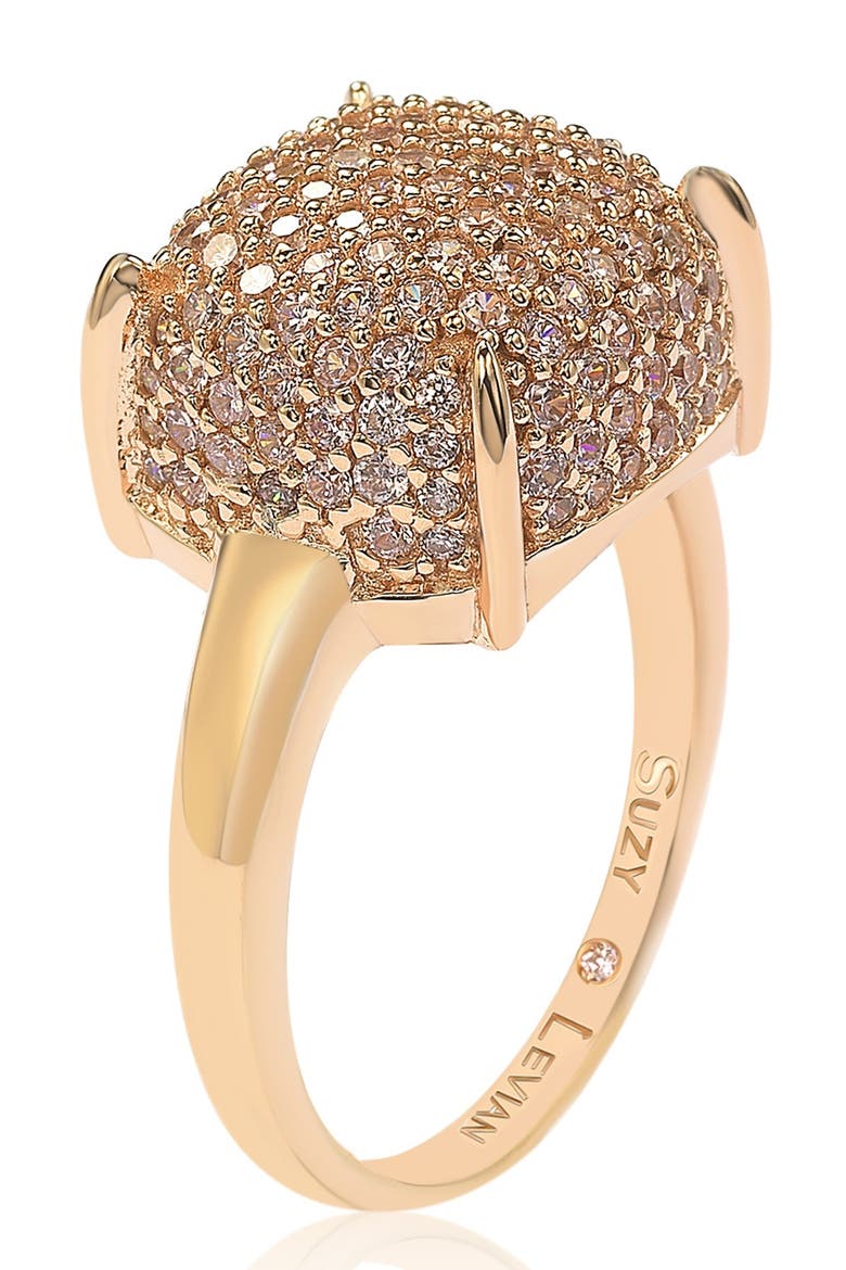 Rose-Tone Sterling Silver Prong Set Cushion Shape Pave CZ Ring, Alternate, color, PINK