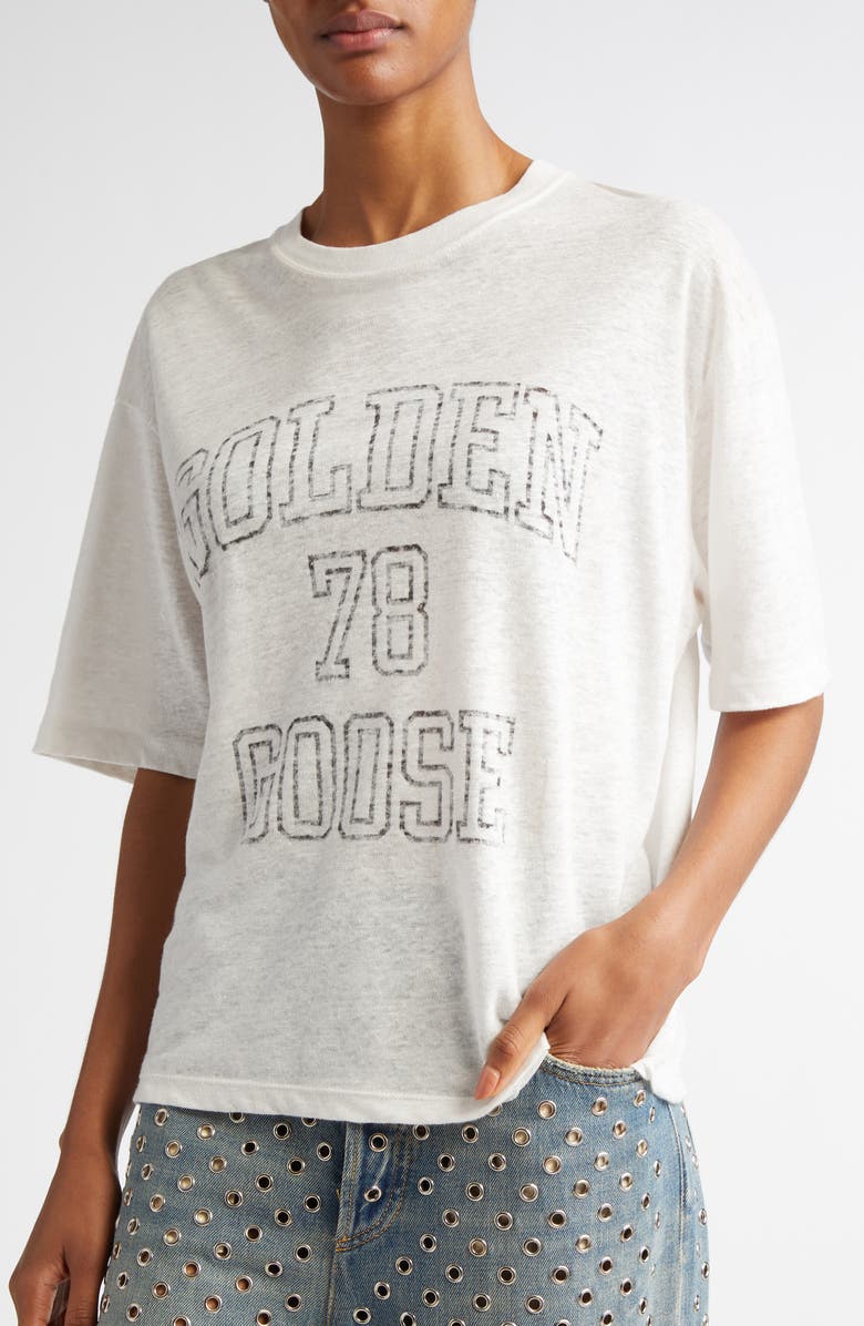 Golden Goose Journey Boxy Linen Graphic T-Shirt, Alternate, color, Heritage White/ Black
