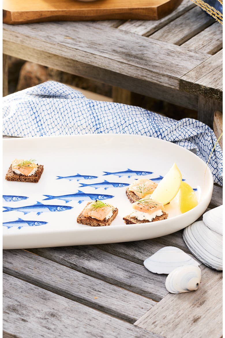 School of Fish Large Coupe Oval Platter - Porcelain, Alternate, color, BLUE