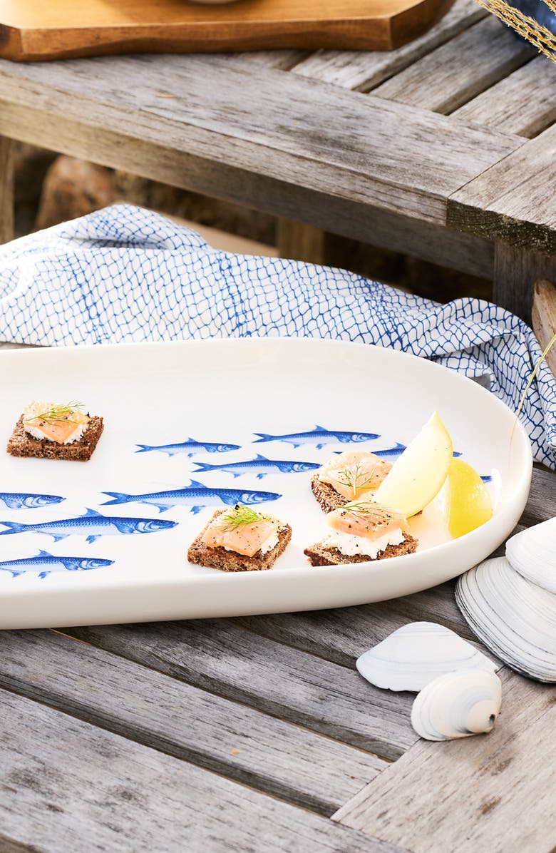 Caskata School of Fish Large Coupe Oval Platter - Porcelain, Alternate, color, Blue