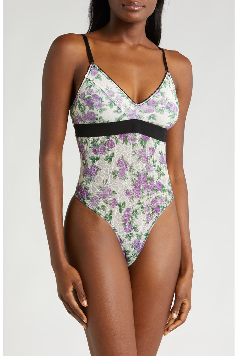 Floral Print Lace Teddy, Main, color, LILAC ROSE