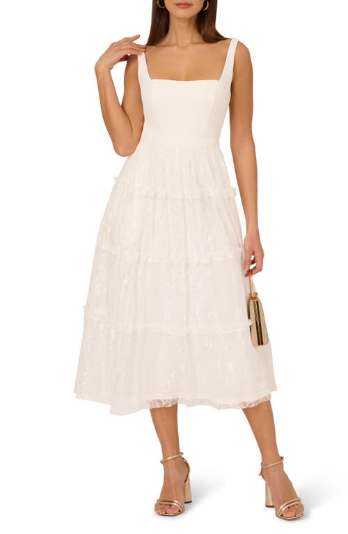 ADRIANNA PAPELL ADRIANNA PAPELL CREPE & LACE COCKTAIL MIDI DRESS 