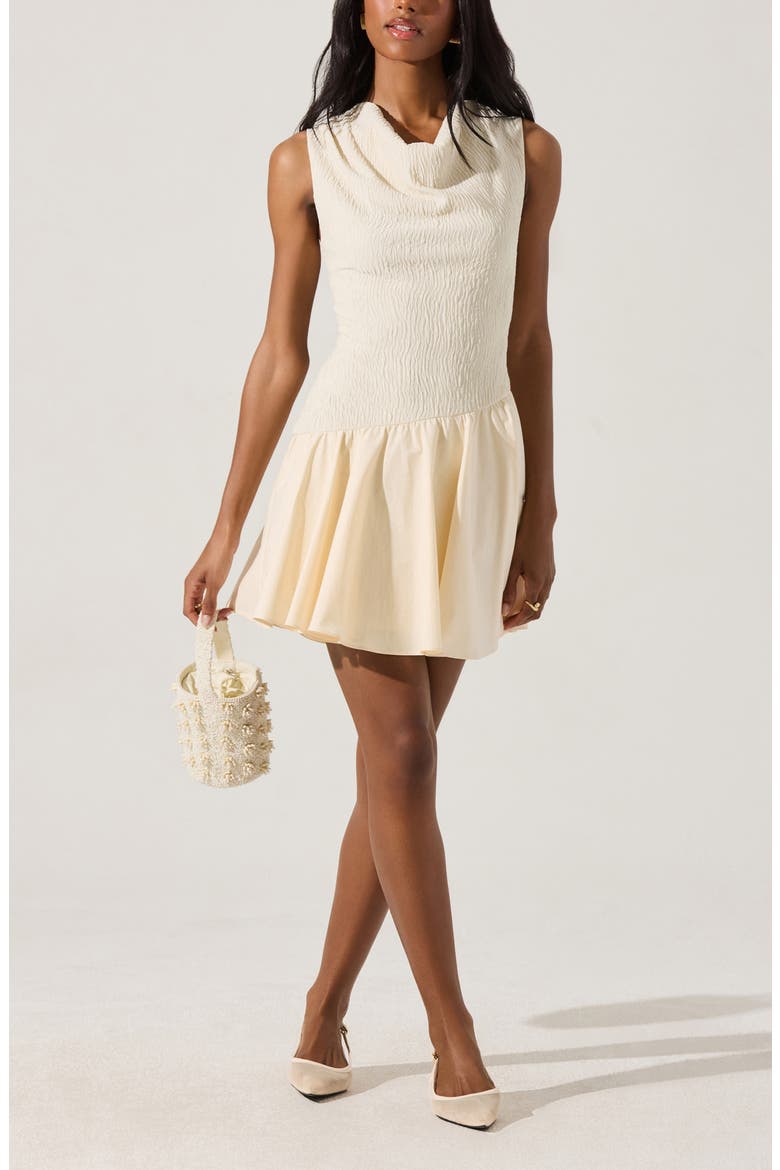Cowl Neck Mixed Media Minidress, Alternate, color, CREAM