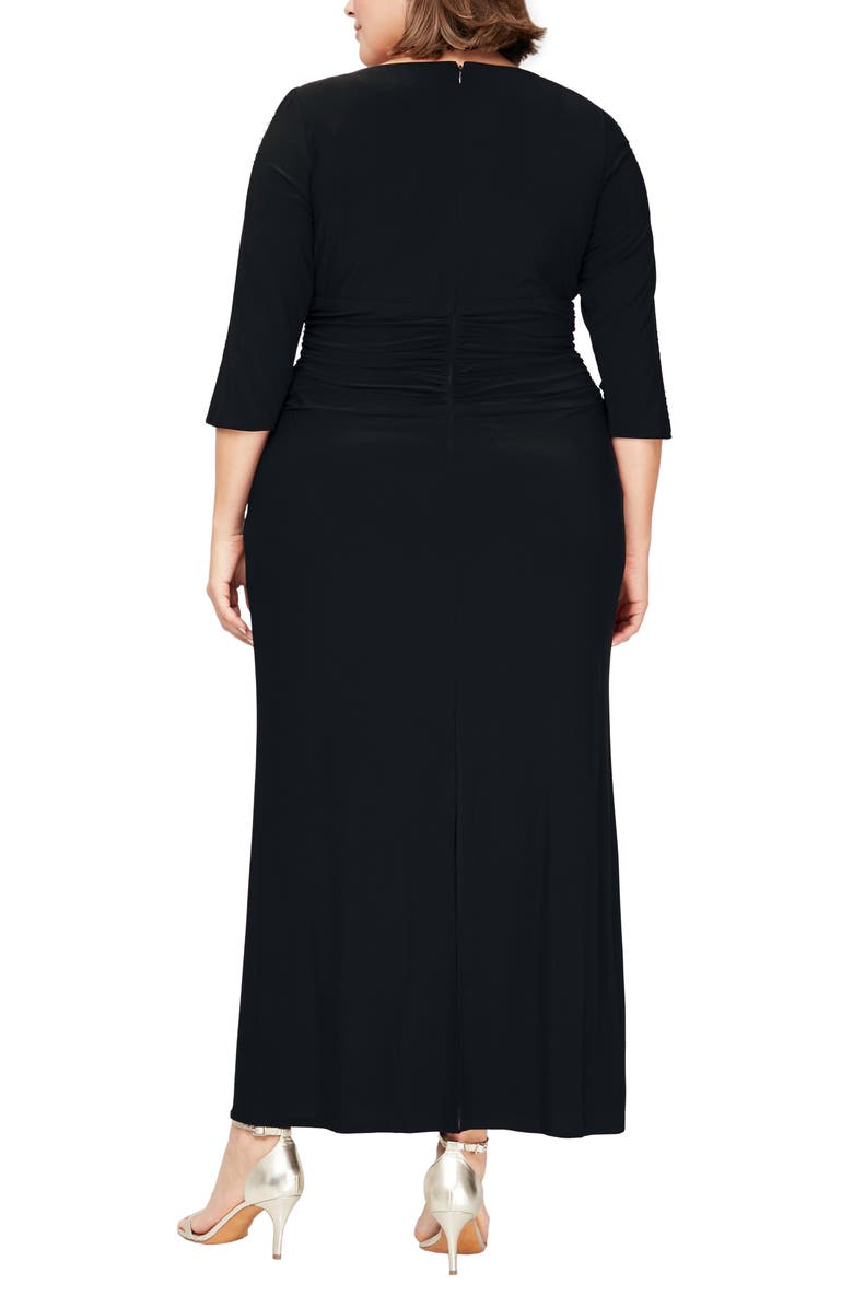 SL FASHIONS Embellished Sleeve Ruched Gown, Alternate, color, Blk