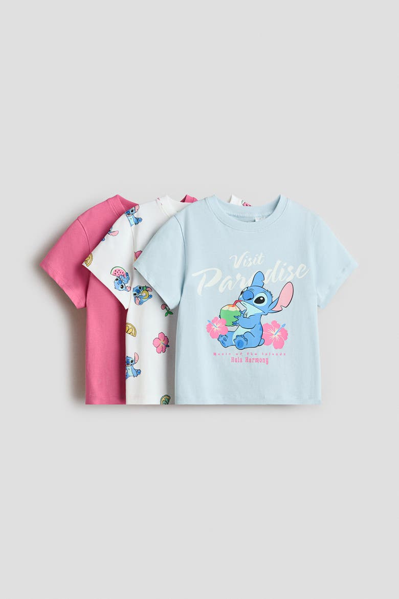 3-pack Printed Jersey Tops, Main, color, Light blue/Lilo & Stitch