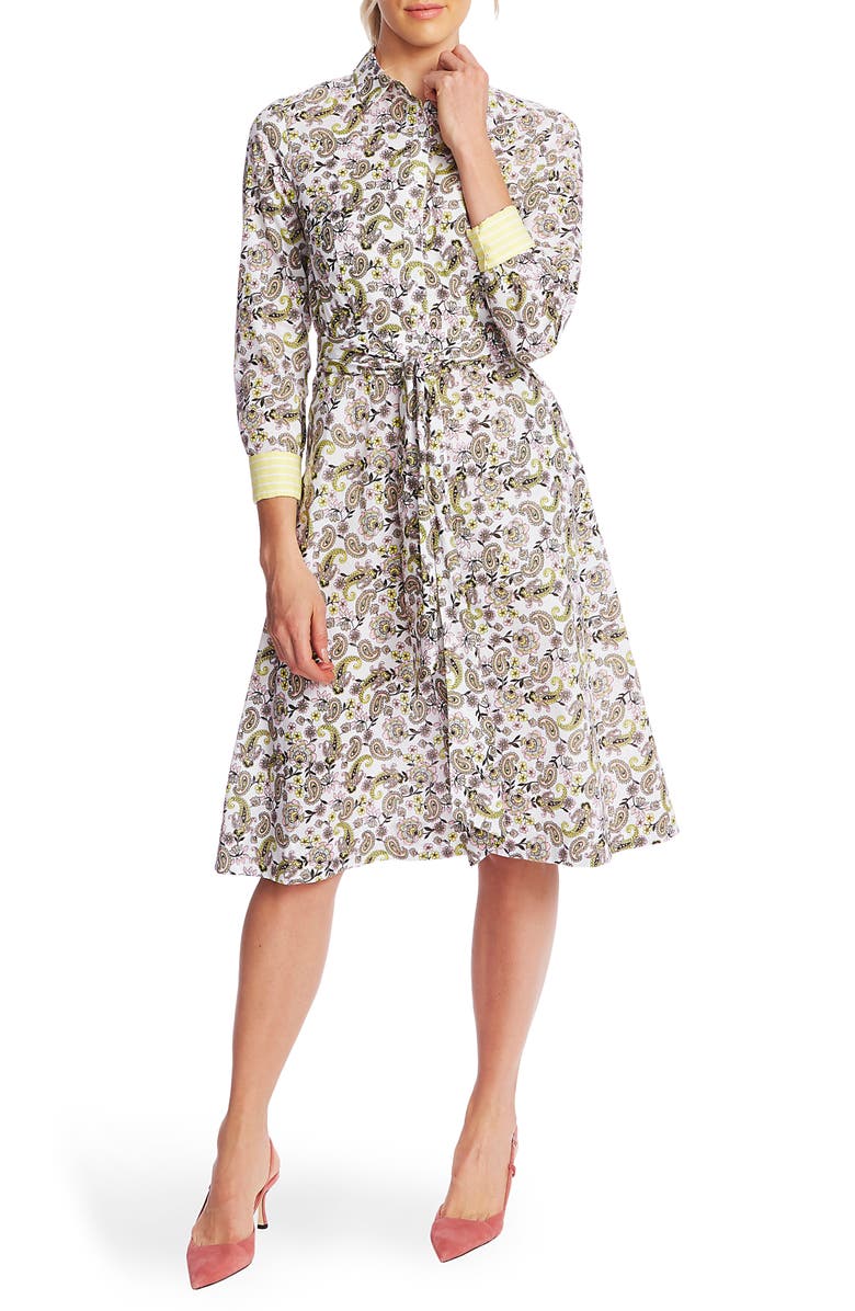 Court & Rowe Garden Paisley Long Sleeve Cotton Shirtdress, Main, color, 