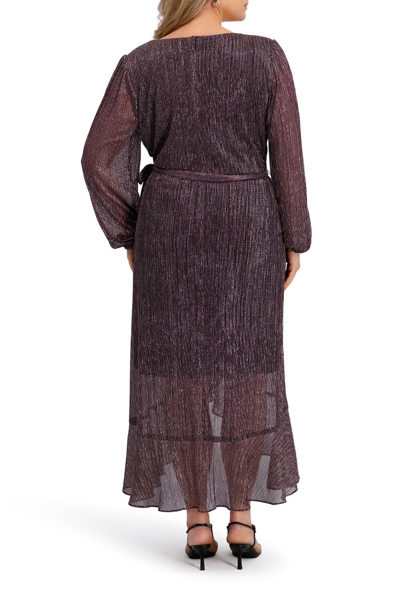 Ruffled Metallic Long Sleeve High-Low Maxi Dress, Alternate, color, ROSE GOLD