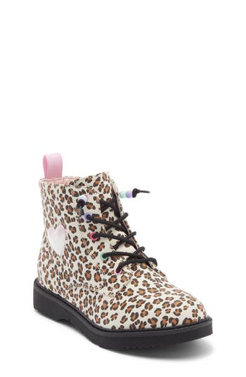 Harper Canyon Kids' Victorya Heart Combat Boot In Animal Print